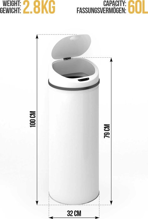 Nowy kosz na śmieci JAGO /pojemnik /sorter /automat /60L/ chrom !K473!