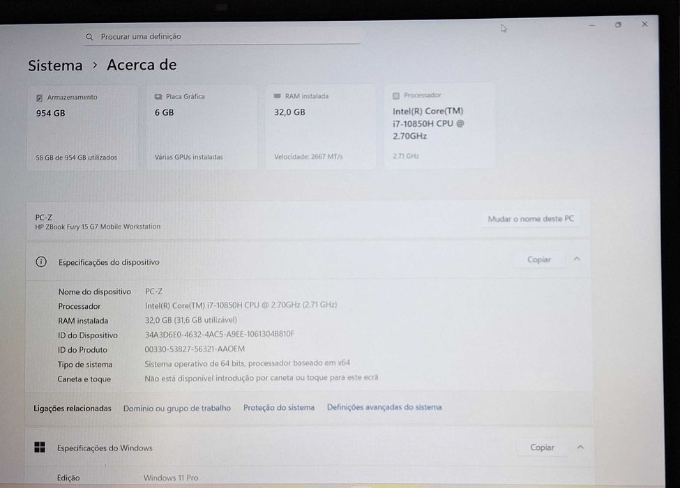PC/Laptop HP ZBook Fury 15 G7 Recondicionado