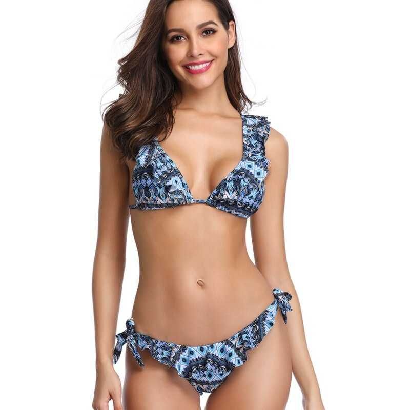 Nowy Strój Kąpielowy Bikini wzroki kostium dwuczęściowy niebieskie S