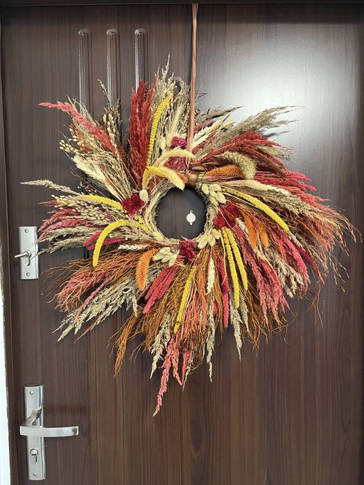 Wianek na drzwi recznie robiony naturalne kwiaty prawdziwe duzy