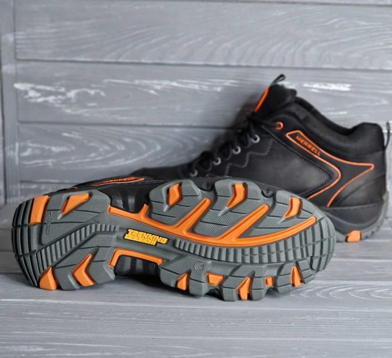 46-48р Кожаные прошитые черные мужские зимние ботинки кроссовки баталы