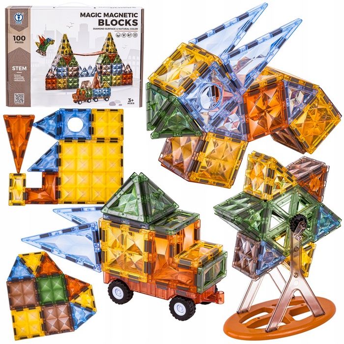 Klocki Magnetyczne Konstrukcyjne Panele Magnetic Tiles Pojazdy Figury