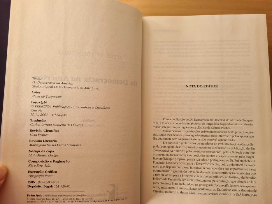 Livro "Da Democracia na América" de Alexis de Tocqueville
