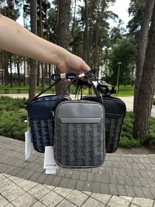 ‼️АКЦІЯ‼️ Чоловіча сумка Lacoste monogram шкіряна оригінал месенджер