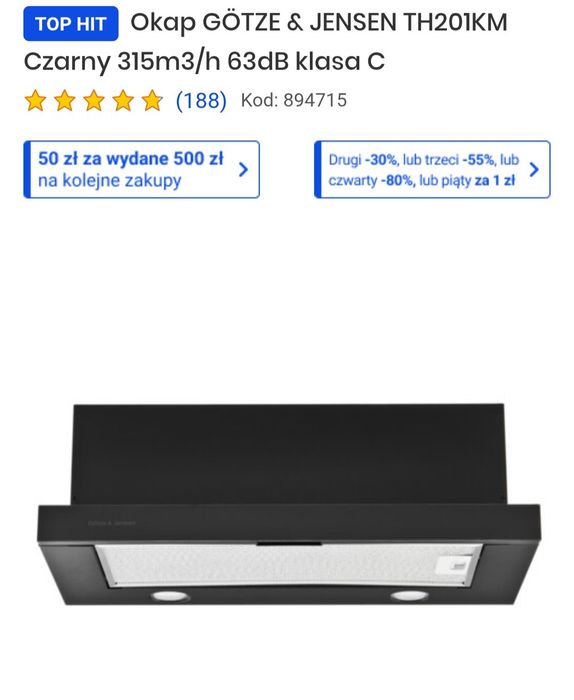 Okap teleskopowy nowy czarny do zabudowy z gwarancją Gotze & Jensen