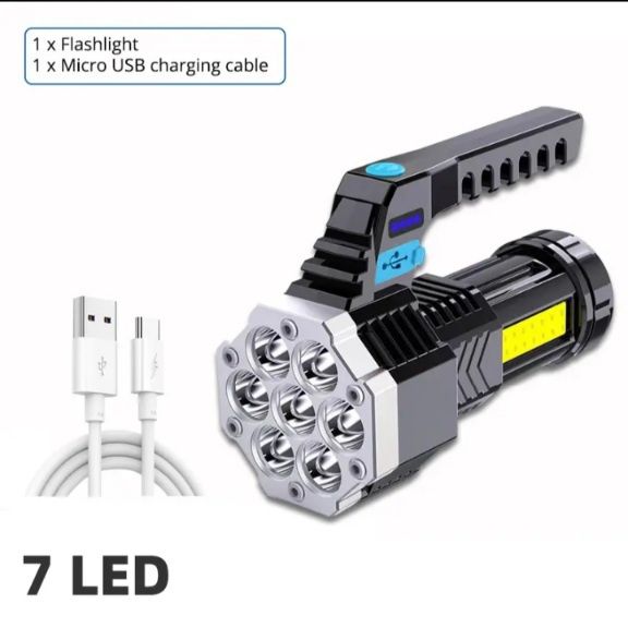 Latarka akumulatorowa LED_duża moc 7Led_ładowanie USB.