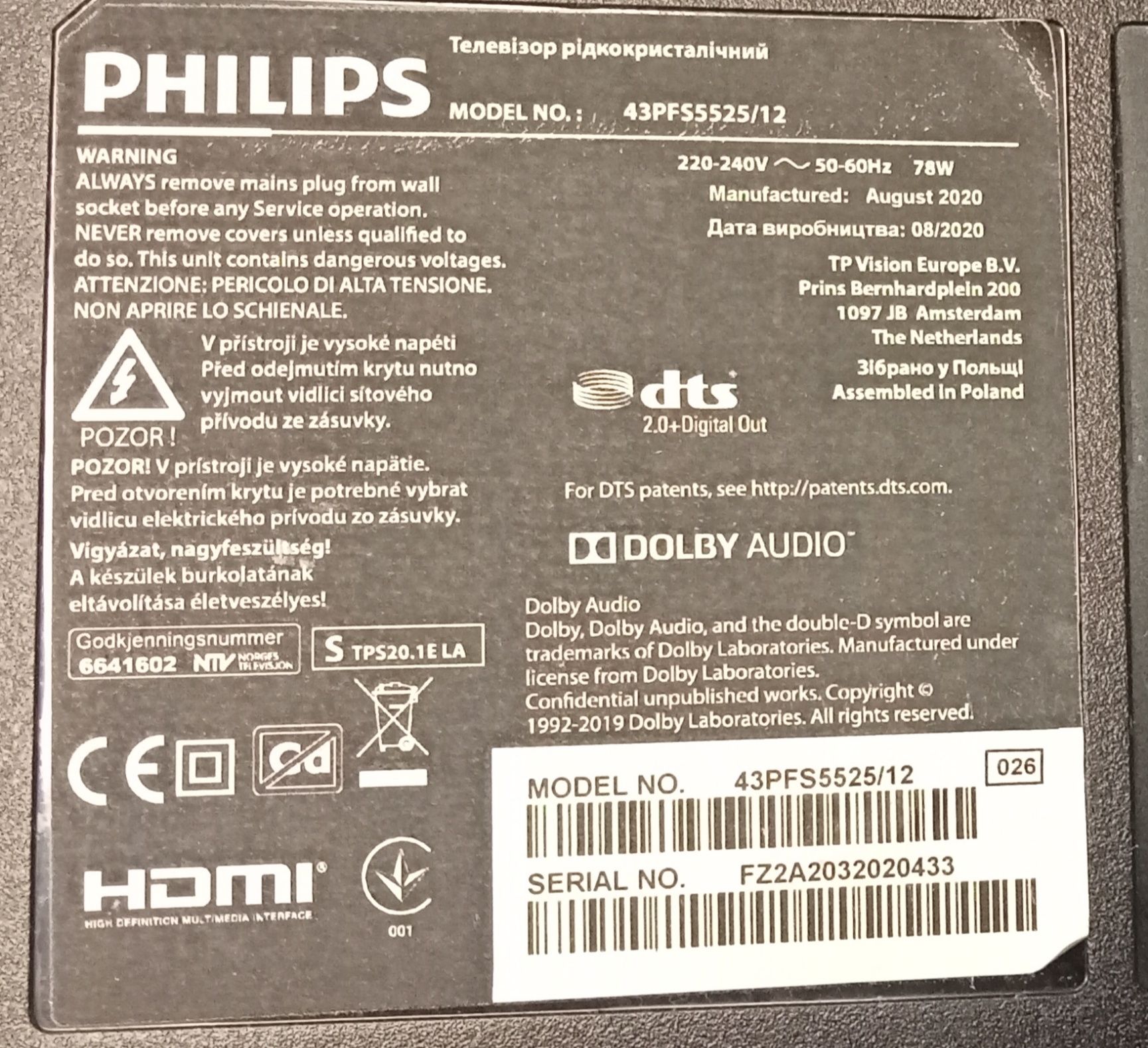 Telewizor LED Philips 43 całe PF55525