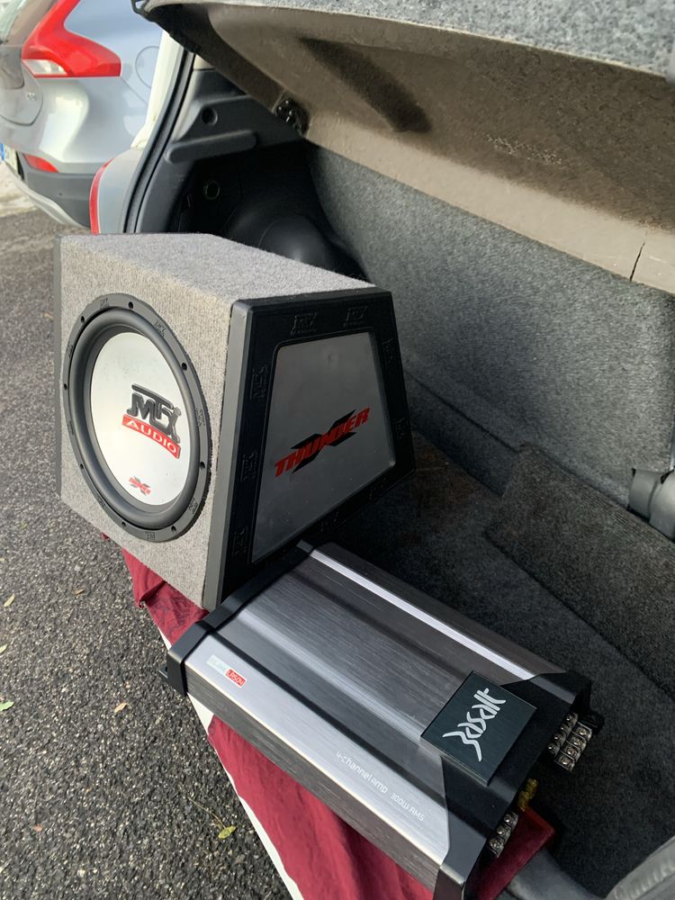 Sistema de Som AUTO - Subwoofer MTX THUNDER 750W + Amplificador 650W +