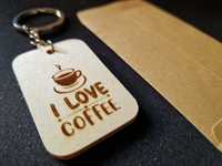 Porta chaves "I Love Coffee" em madeira