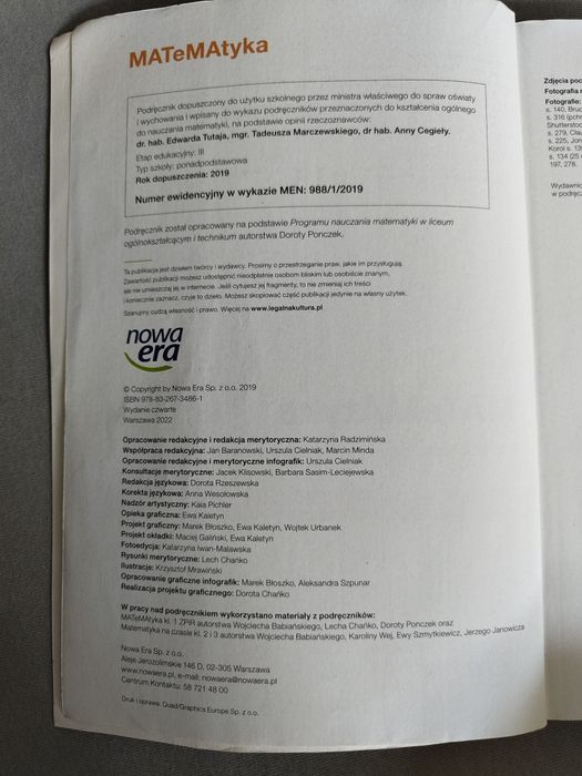 Podręcznik matematyka 1 dla LO i technikum nowa era
