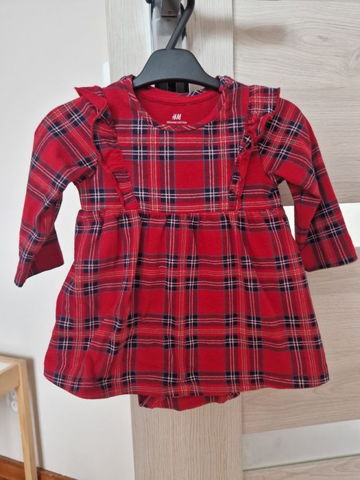 Świąteczna sukienka body czerwona w krate 62 HM