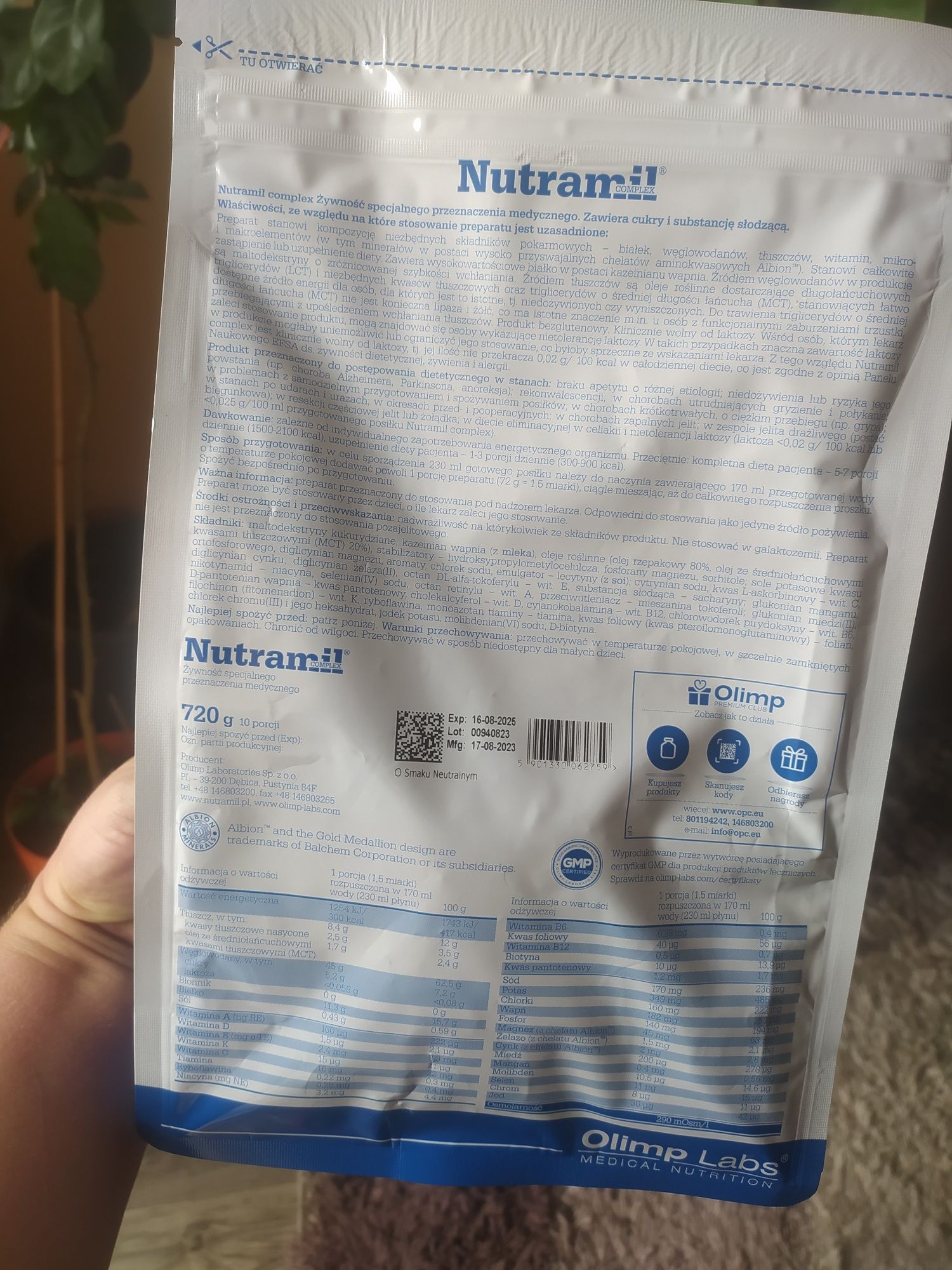 Nutridrinki Olimp Nutramil Complex neutralny smak 5 opakowań 720 gram