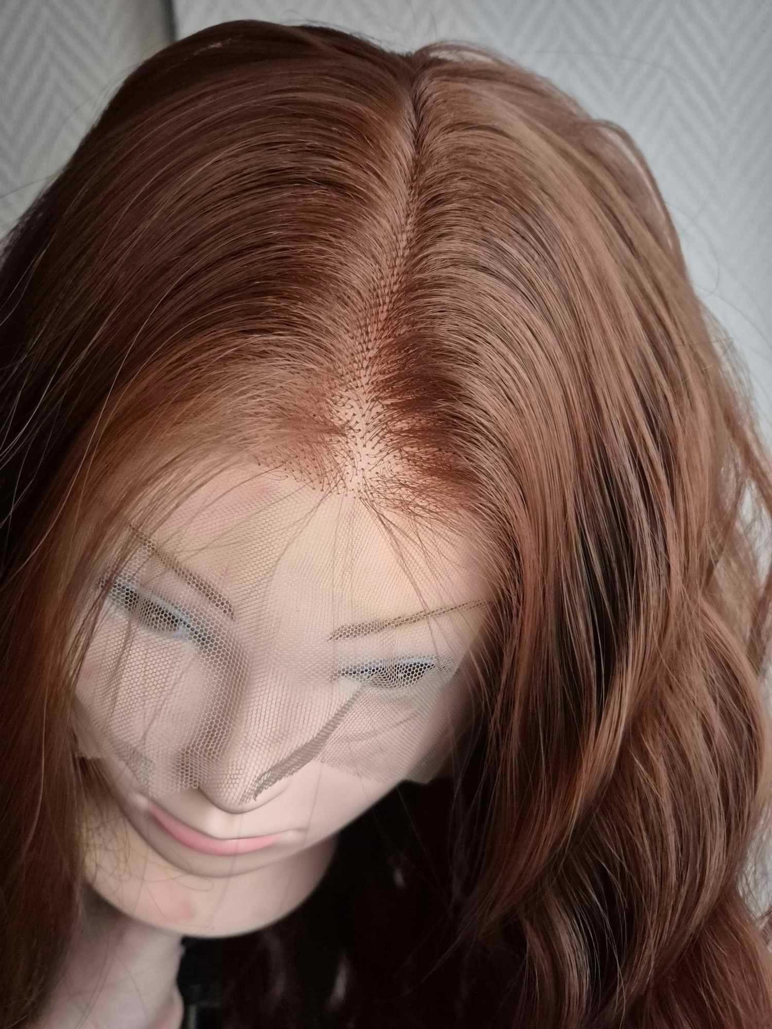 Peruka Rudy brąz 65 cm fale lace front