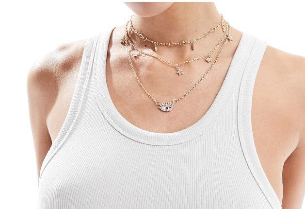 Naszyjnik Kaskadowy Choker Celebrytka Boho Oko Proroka Gwiazdy