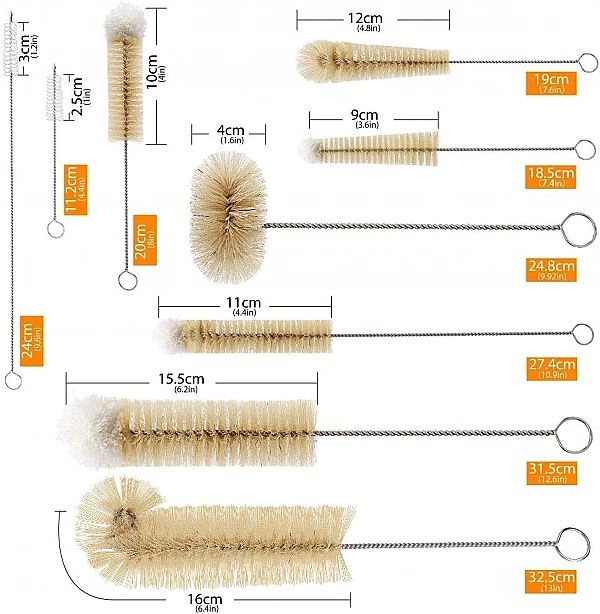 Szczotki do czyszczenia butelek, słoików, kubków, słomek 9 szt. Mastho