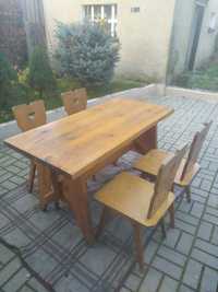 Zabytkowy ręcznie robiony stół i krzesła z drewna stylowy rustykalny