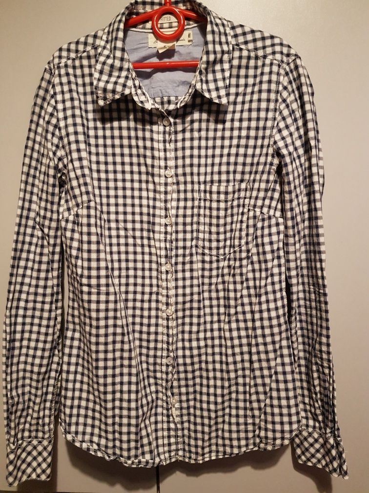 Koszula h&M w kratkę, łaty na łokciach, biało granatowa krata, wysyłka