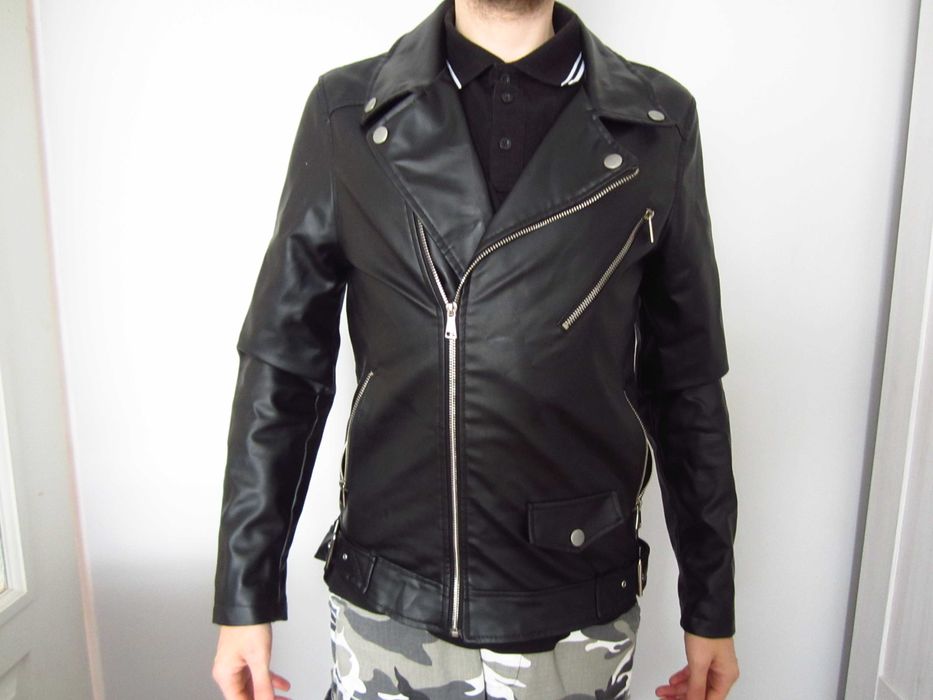 Męska Czarna Kurtka Skórzana Ramoneska Rozmiar S