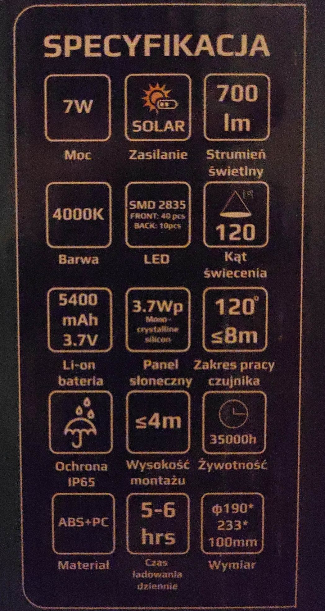 Lampa Solarna Transformer 7W 4000K czujnik ruchu/zmierzchu