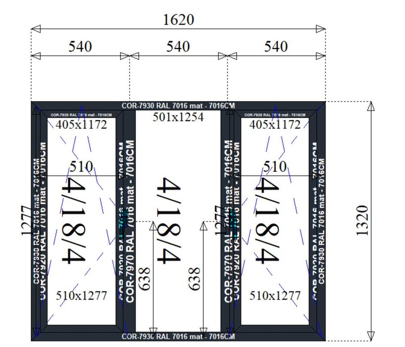 NOWE okno ALUMINIOWE 132 x 162 kolor antracyt 7016 Cortizo i 125 x 265