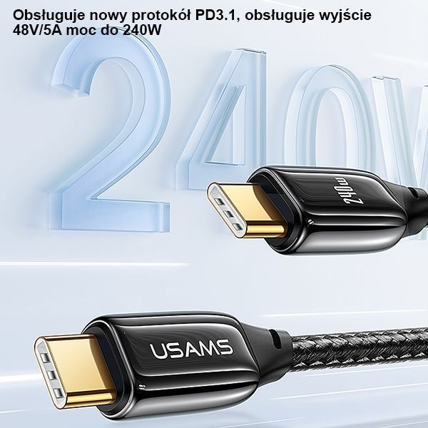 Kabel Usams U82 USB-C 1.2M 240W PD 3.1 Czarny - Fast Charging