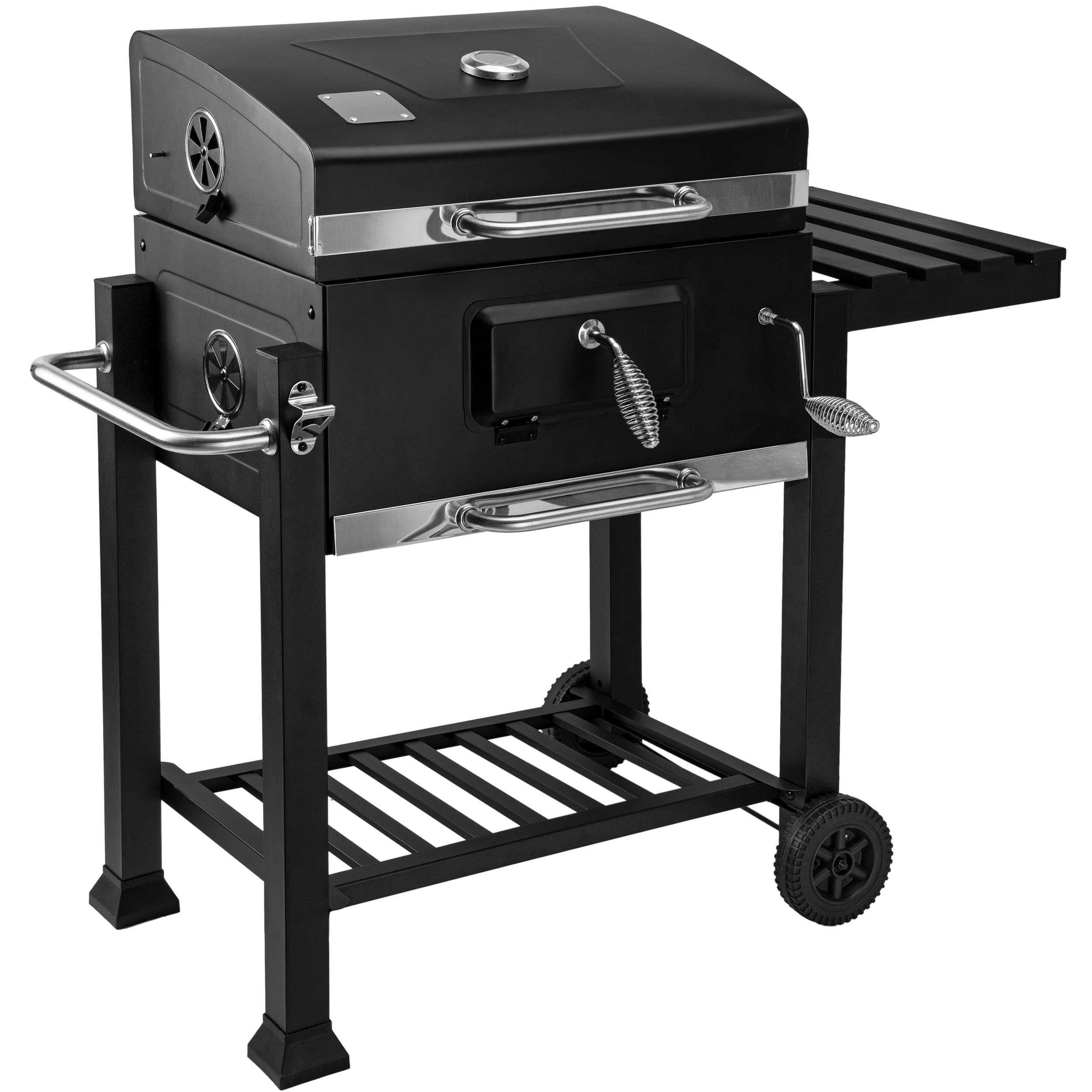 GRILL WĘGLOWY Duży Ogrodowy Pokrywa ŻELIWNY RUSZT Regulowany Półki BBQ