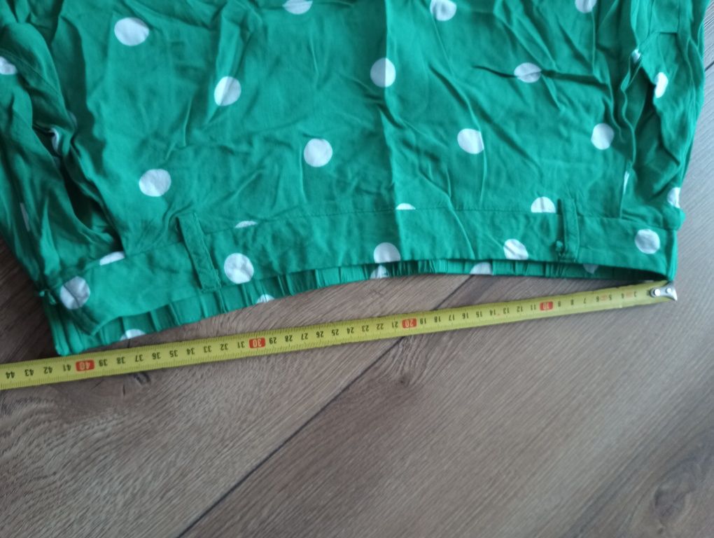 Bawełniana zielona spódnica w Białe kropki gumka w pasie h&m