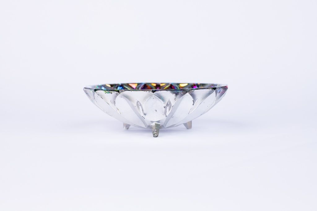 Carnival Glass misa na trzech nóżkach szkło iryzujące vintage