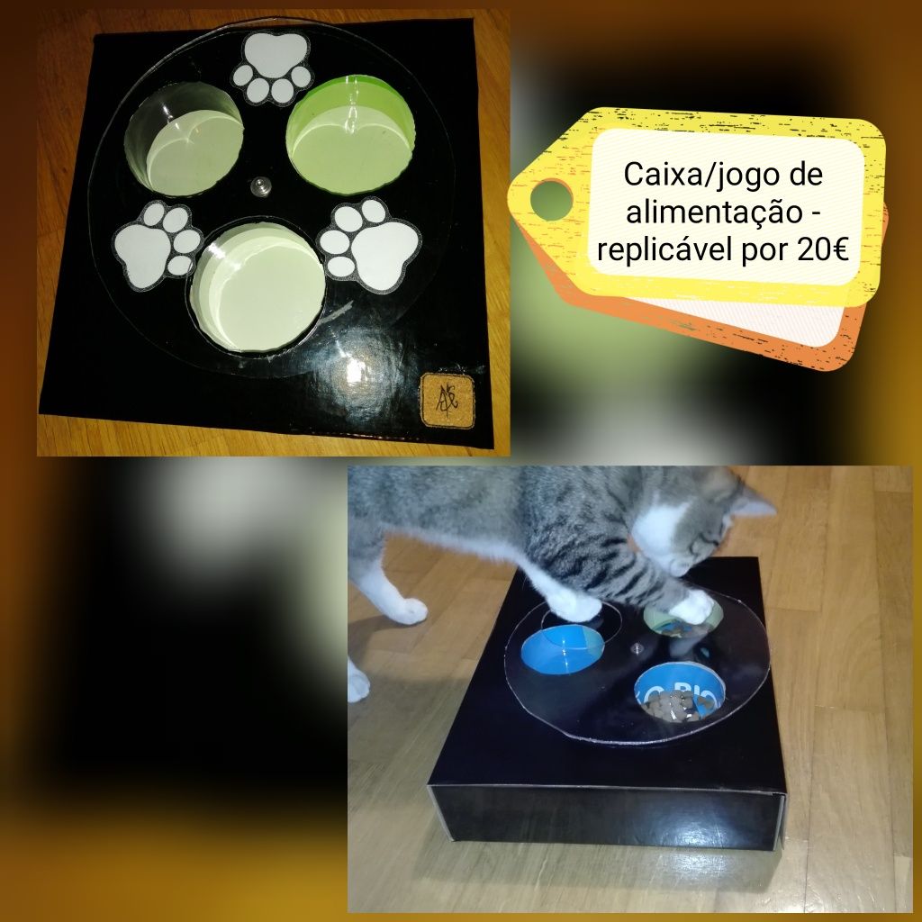 Caixa/jogo de alimentação para gatos