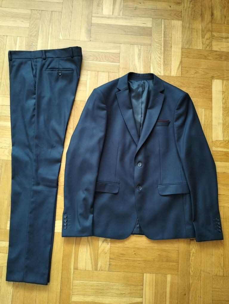 Daniel Lazzaro granatowy garnitur r. 48/M ok 180 cm + koszula