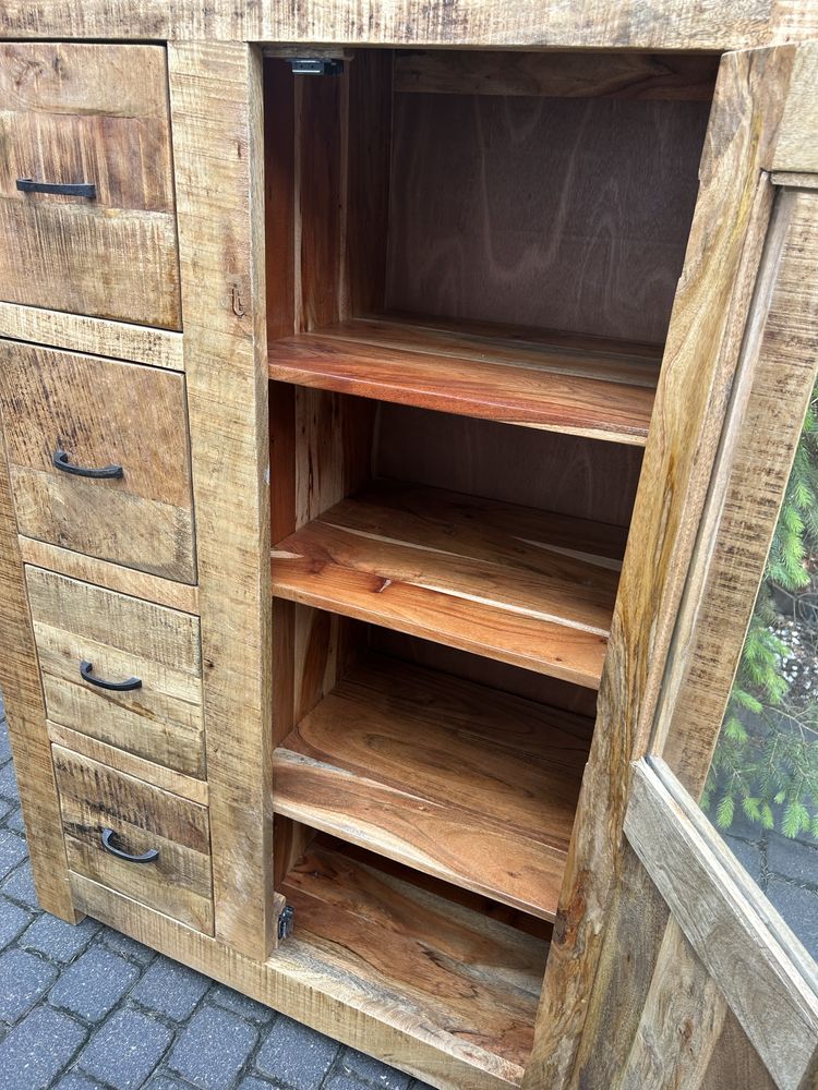 Komoda Kolonialna Witryna Loft Kredens Lite Drzewo Teak Stan BDB
