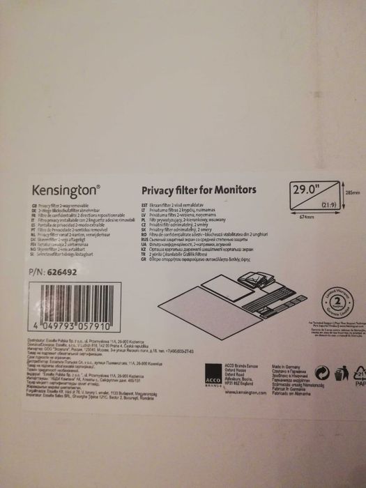 Filtr prywatyzujący na monitor 29 cali Kensington