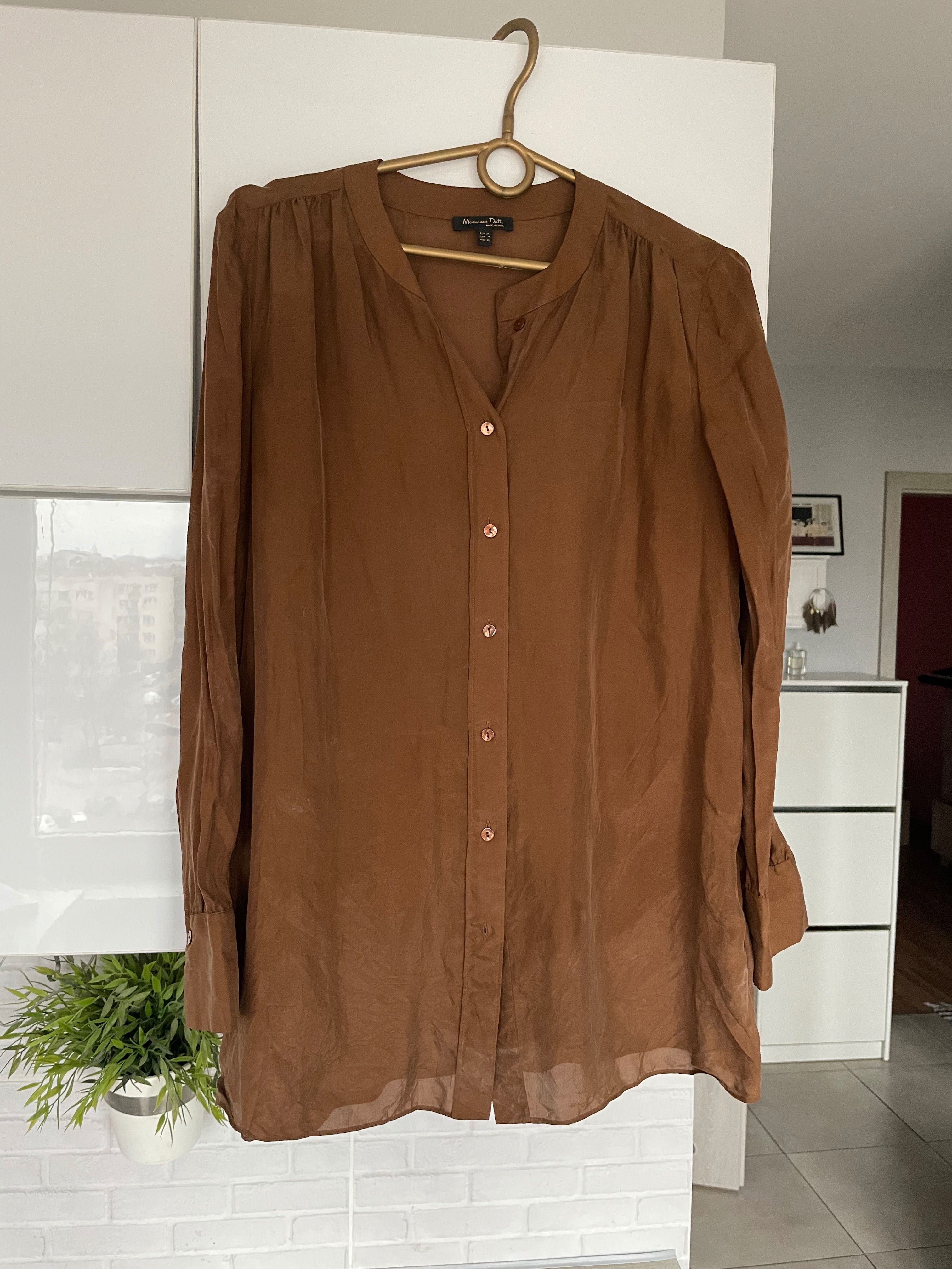 Massimo Dutti brązowa jedwabna bluzka koszula jedwab Silk