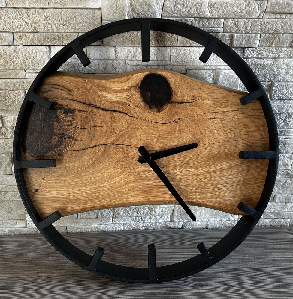 Zegar w stylu loft z drewna dębu - średnica 35 cm