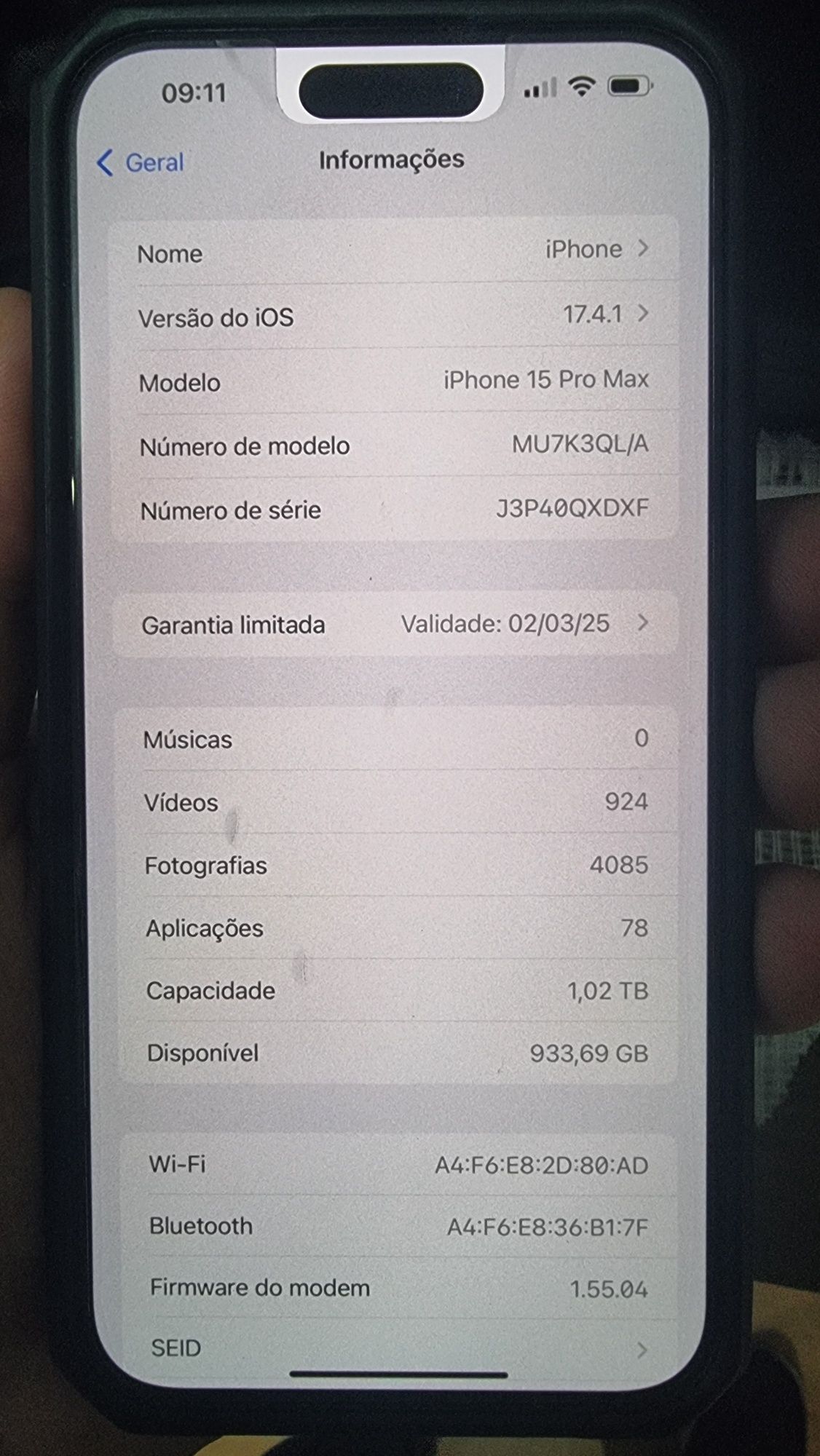 Iphone 15 pro max 1T azul