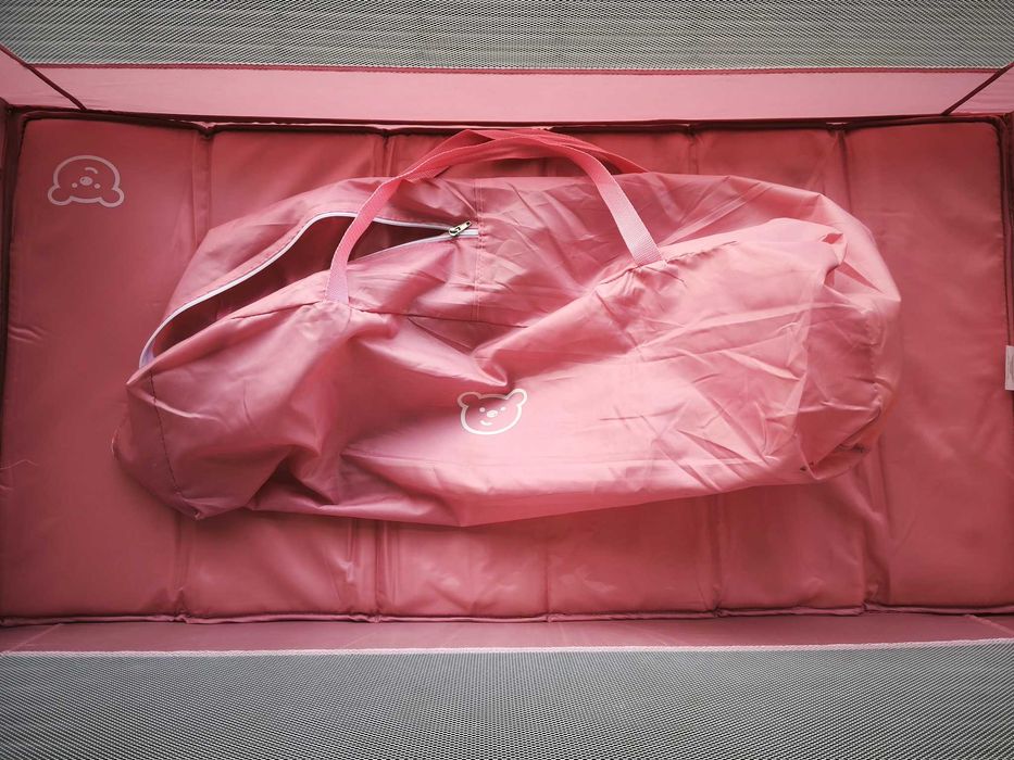 Cama de viagem rosa + colchão tripartido