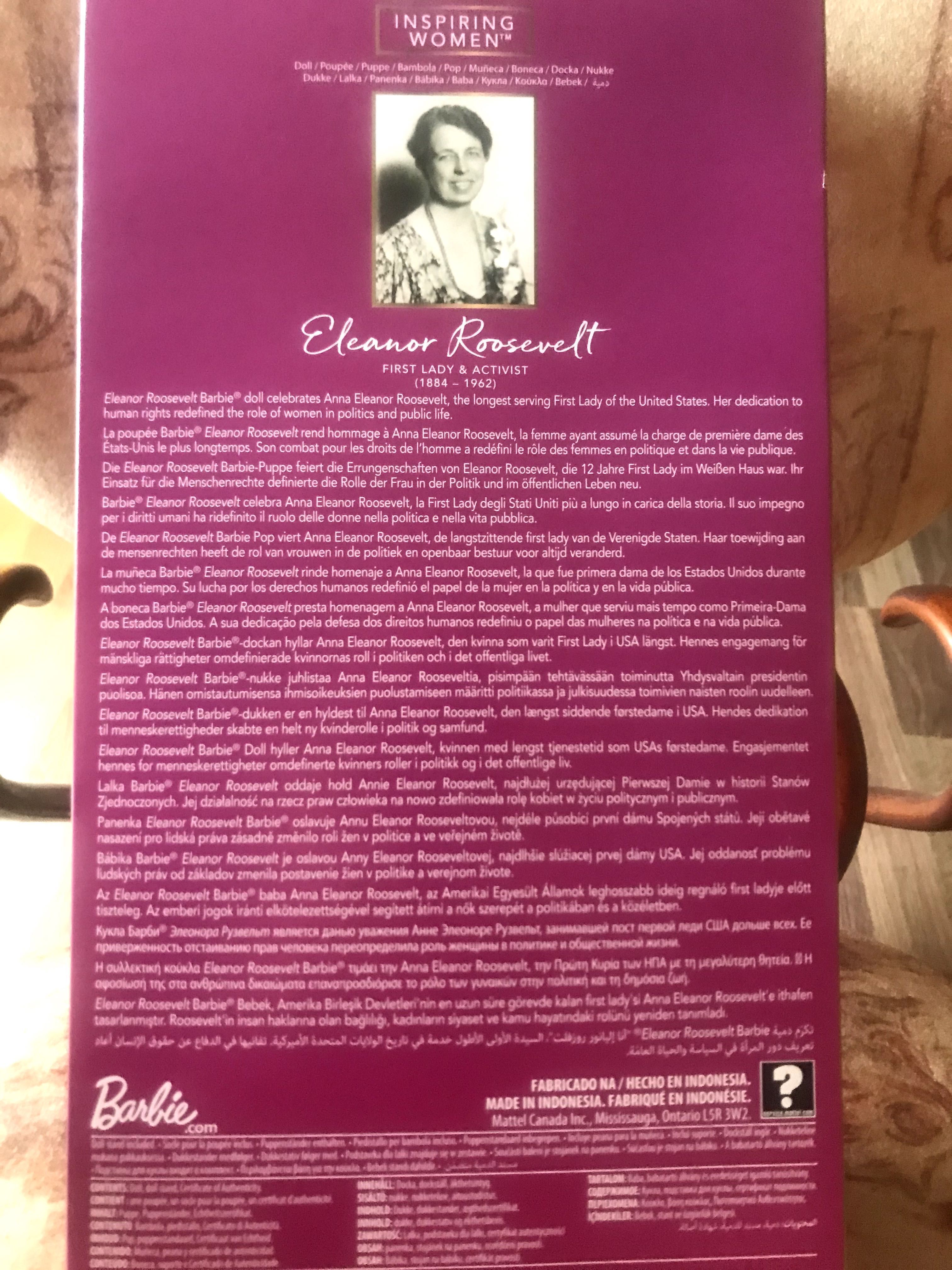 LALKA BARBIE Eleanor Roosevelt Inspiring women series