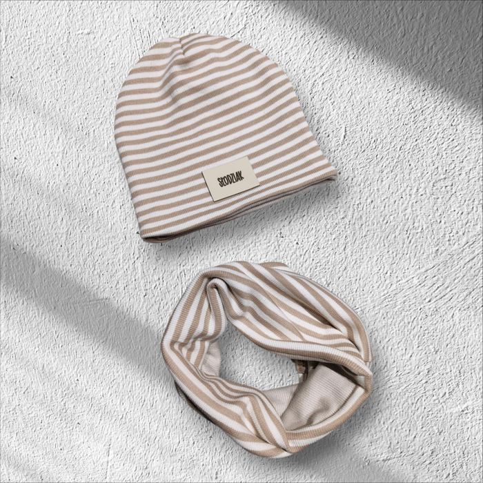 Ciepły zestaw dla chłopca w paski elastyczny prążek komplet nowy 50 52