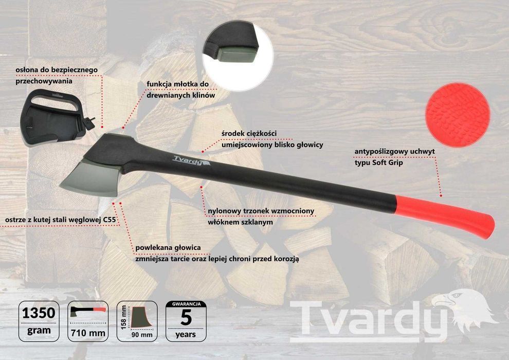 PROMOCJA! Siekiera ciesielska 28" 710mm 1350g TVARDY 5 lat gwarancji