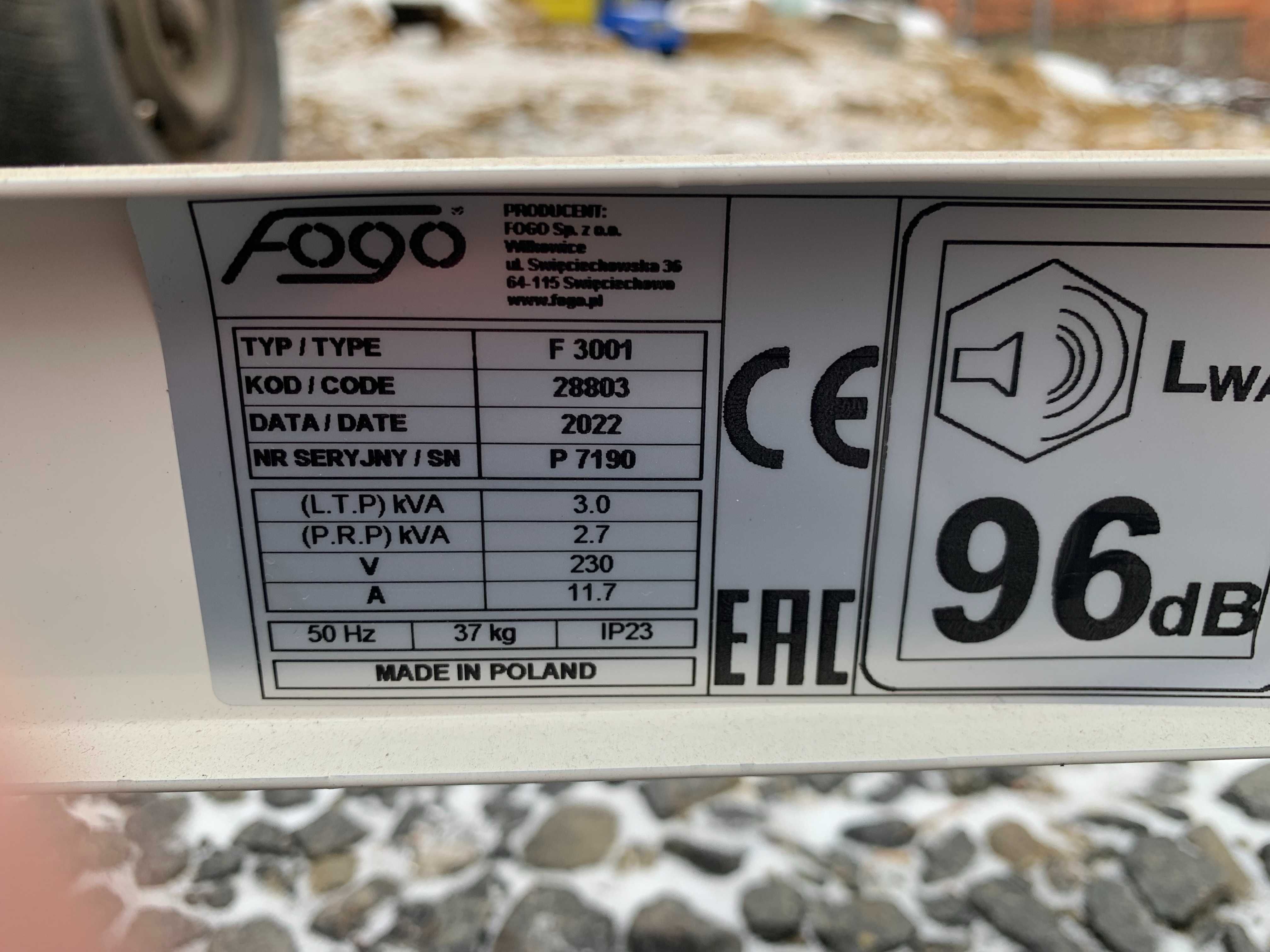 Генератор Fogo, Польща, 2,7-3 квт типу Honda, не Китай  (Польща)