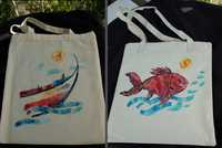 Tote Bag - Saco - Pintado à mão. Barco Costa da Caparica