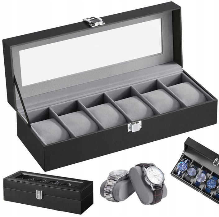 Etui na 6 zegarków – szkło + aksamit | OUTLET