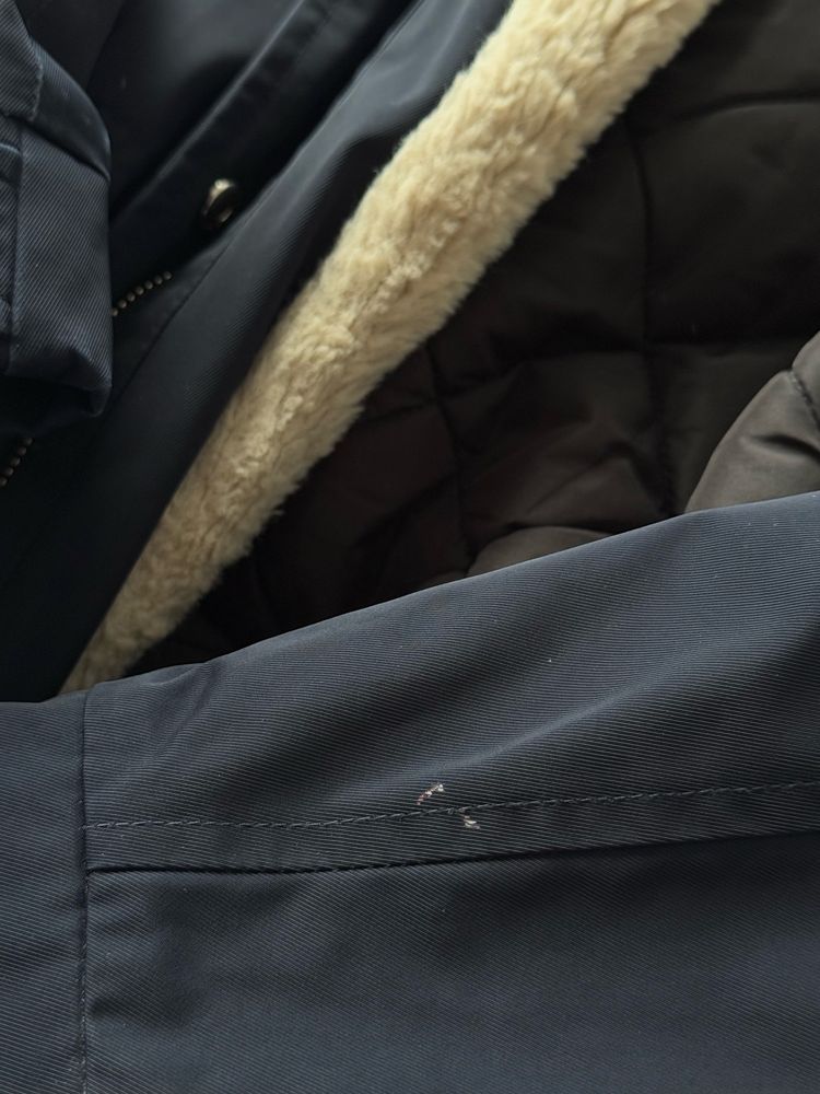Kurtka parka z kapturem z futerkiem Zara granatowa rozmiar M
