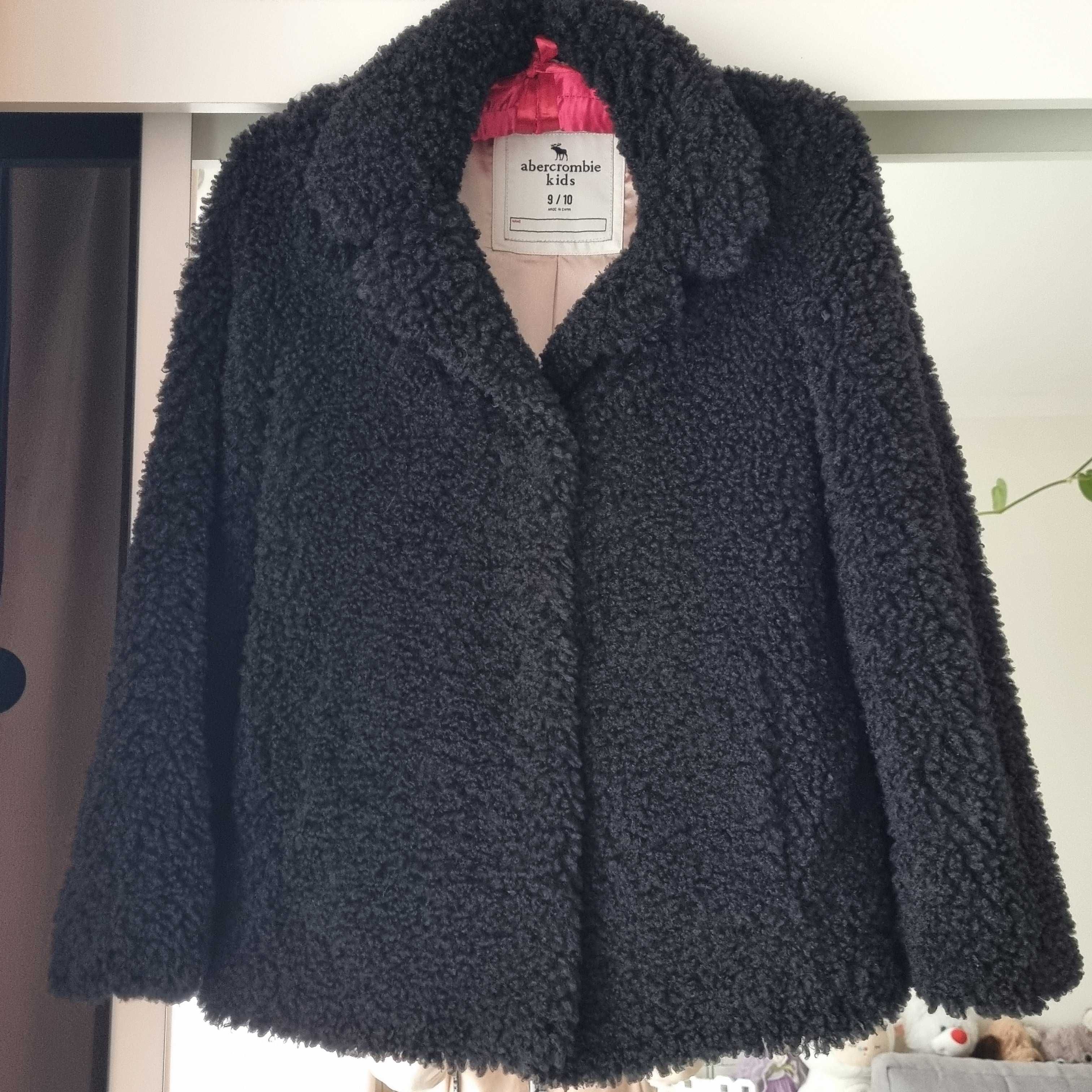 Dziecięcy czarny płaszcz kurtka miś futerko Abercrombie Kids 9-10lat