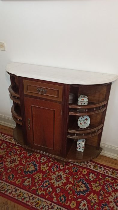 Móvel consola madeira e mármore