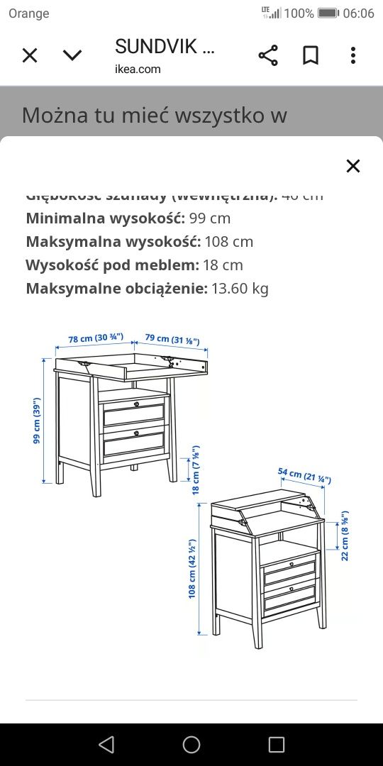 Komoda drewniana IKEA Sundvik z przewijakiem rblady róż