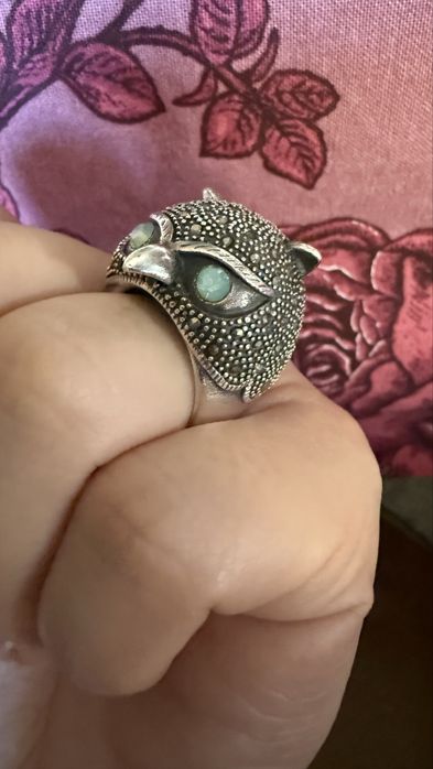 Pierscionek srebrny sowa