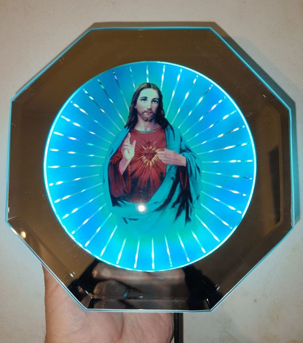 Kompaktowe Lustro LED 18cm  Serce Jezusa  Efekt Nieskończoności