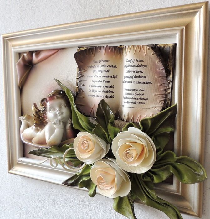 Obraz Anioł Stróż - rękodzieło, indywidualna dedykacja na chrzest