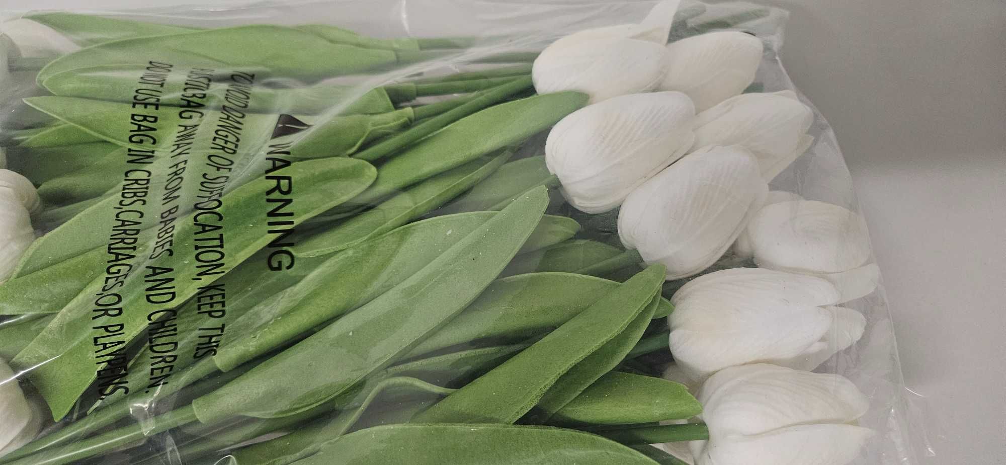 SZTUCZNE KWIATY białe tulipany do wazonu 33cm zestaw 30 sztuk Bukiet